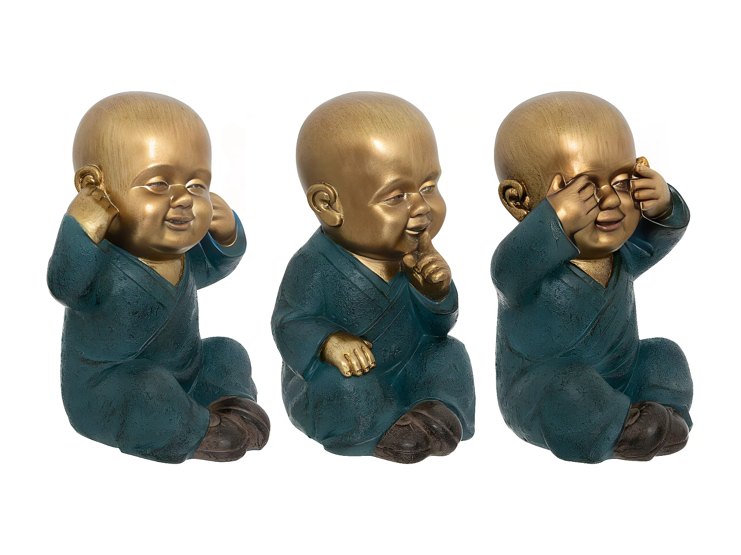 Set de 3 Statues Bouddha Sagesse H 21 cm