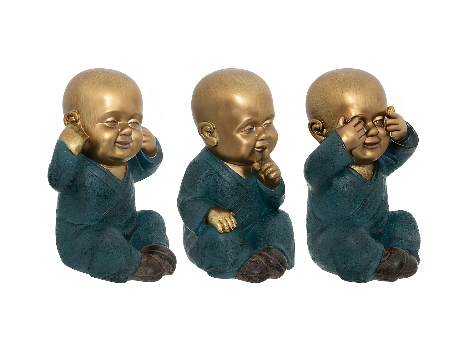 Set de 3 Statues Bouddha Sagesse H 21 cm
