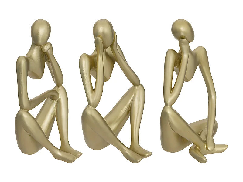 Objet déco Lot de 3 Statuettes Femme en résine dorée H 17 cm