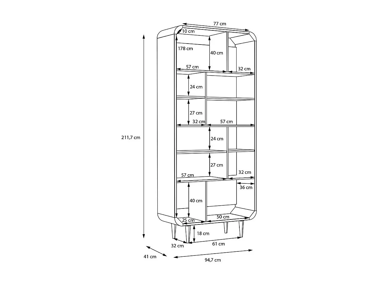 Vaisselier H. 212 cm décor chêne cannage rotin pieds en bois - VIVIAN