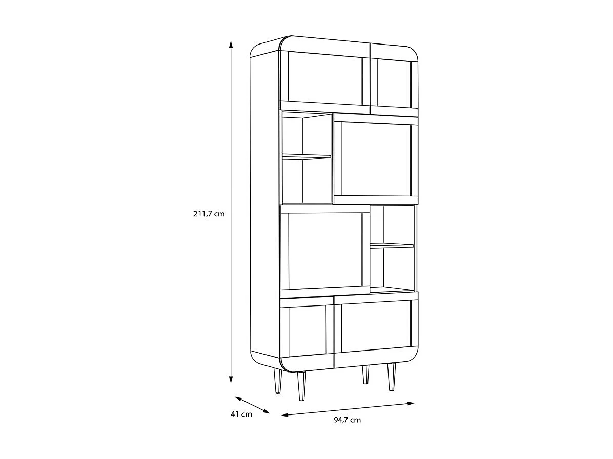 Vaisselier H. 212 cm décor chêne cannage rotin pieds en bois - VIVIAN