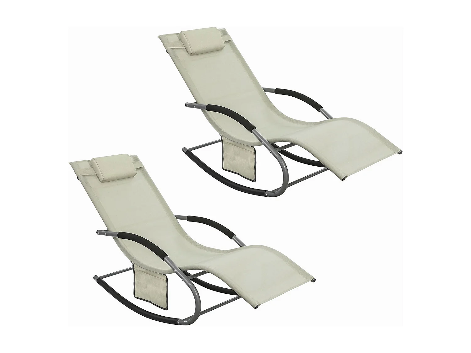 SoBuy 2 X Sdraio da giardino Poltrone a dondolo con poggiatesta e tasca Beige OGS28-MIX2