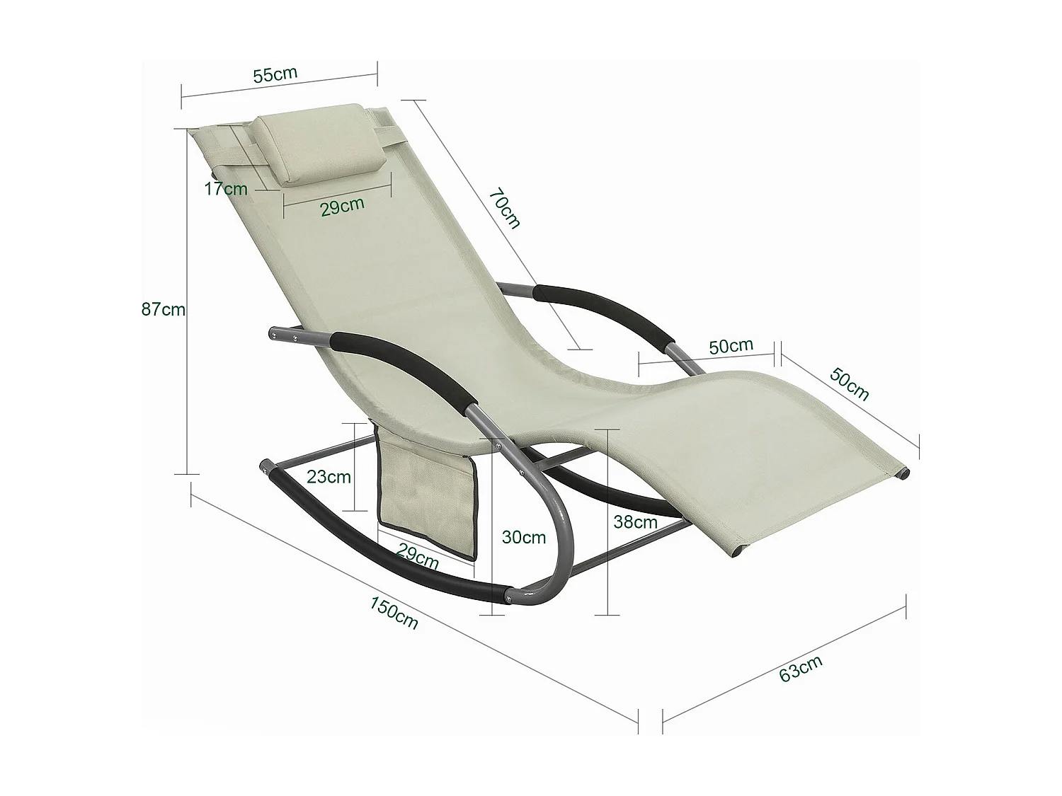 SoBuy 2 X Sdraio da giardino Poltrone a dondolo con poggiatesta e tasca Beige OGS28-MIX2