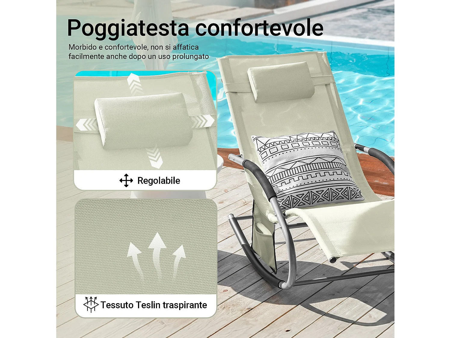 SoBuy 2 X Sdraio da giardino Poltrone a dondolo con poggiatesta e tasca Beige OGS28-MIX2