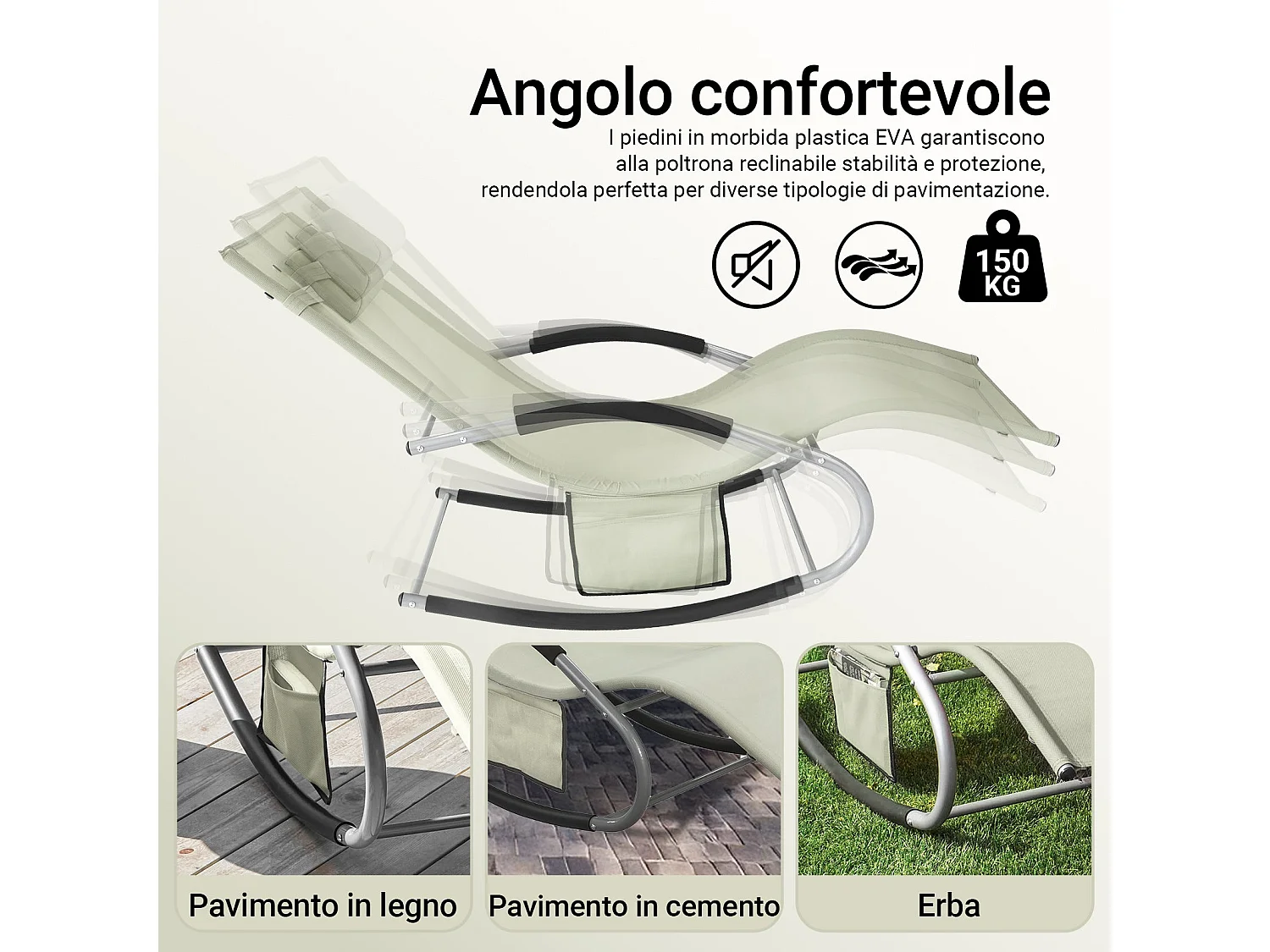 SoBuy 2 X Sdraio da giardino Poltrone a dondolo con poggiatesta e tasca Beige OGS28-MIX2