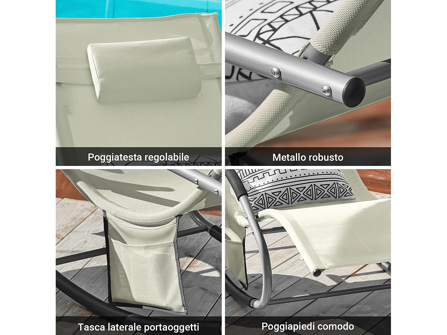 SoBuy 2 X Sdraio da giardino Poltrone a dondolo con poggiatesta e tasca Beige OGS28-MIX2