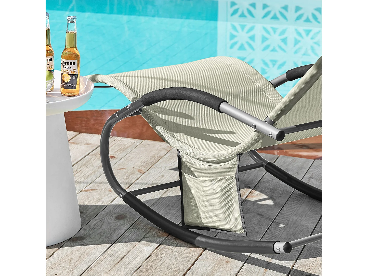 SoBuy 2 X Sdraio da giardino Poltrone a dondolo con poggiatesta e tasca Beige OGS28-MIX2