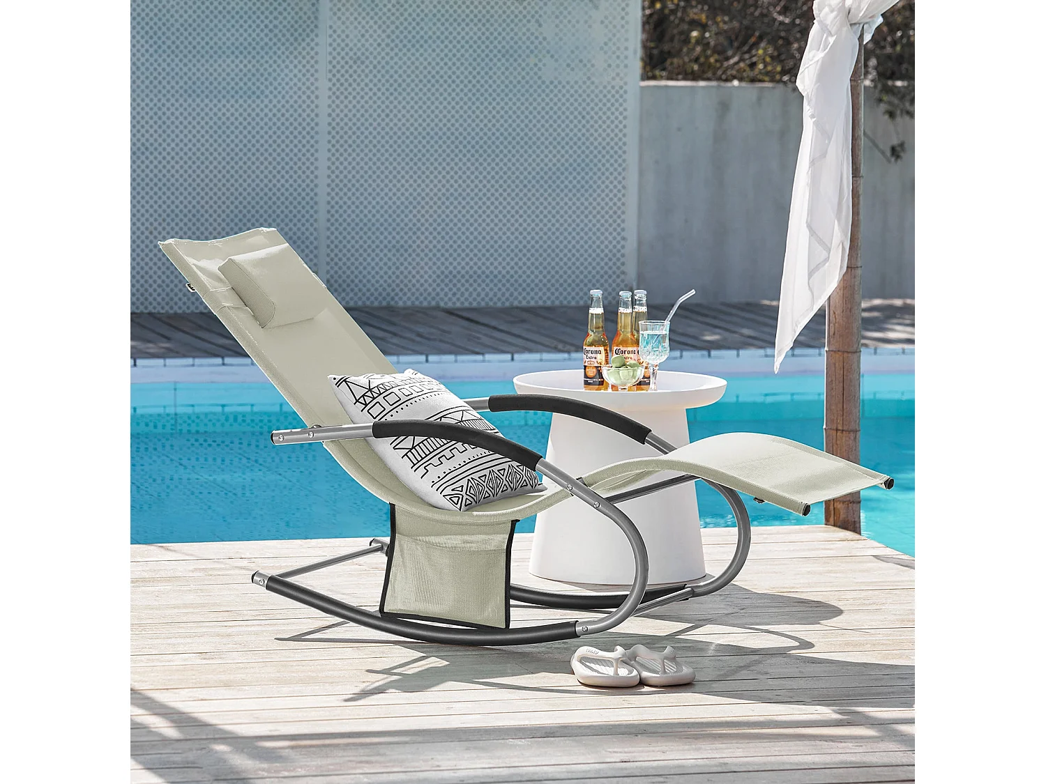 SoBuy 2 X Sdraio da giardino Poltrone a dondolo con poggiatesta e tasca Beige OGS28-MIX2