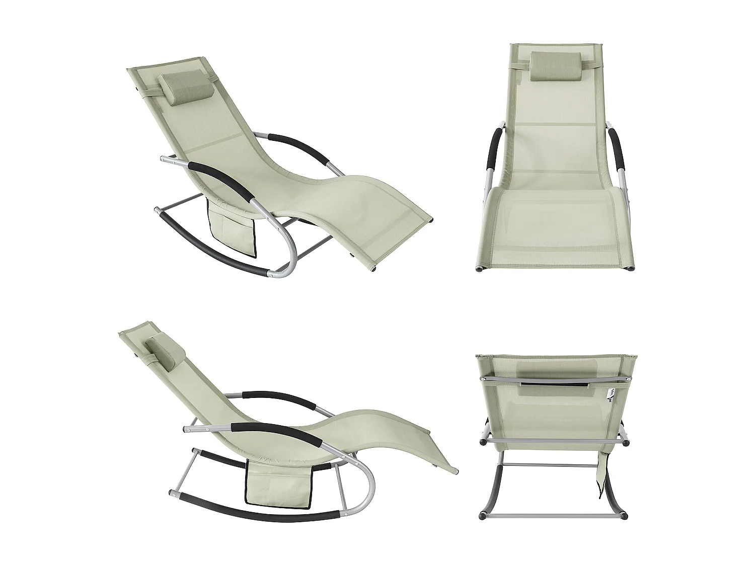 SoBuy 2 X Sdraio da giardino Poltrone a dondolo con poggiatesta e tasca Beige OGS28-MIX2