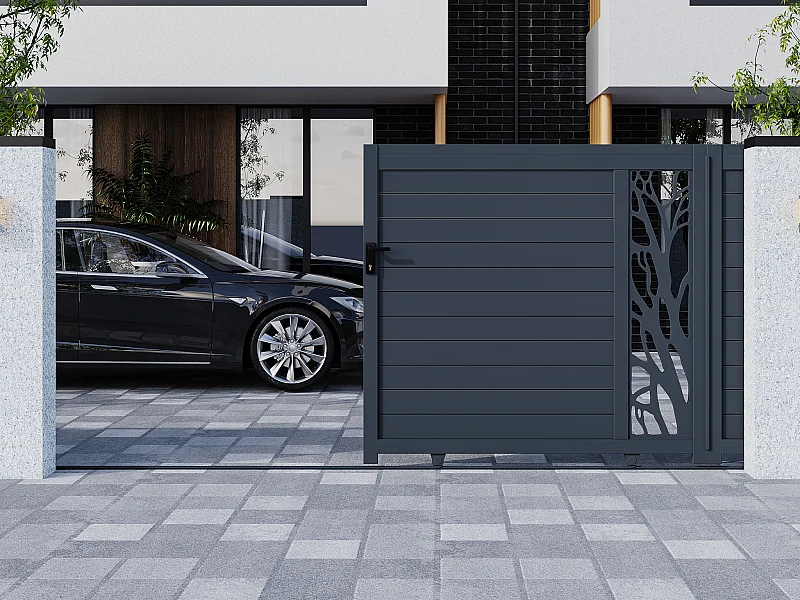 Portail électrique coulissant aluminium semi ajouré à motifs L400 x H187 cm anthracite LABRIT II