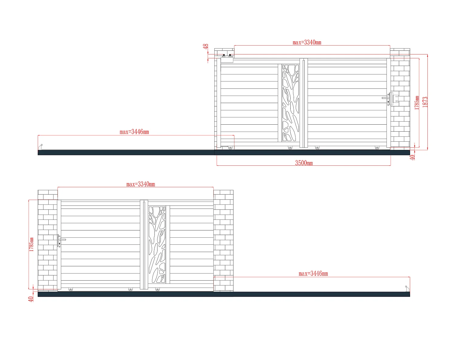 Portail électrique coulissant aluminium semi ajouré à motifs L350 x H187 cm anthracite LABRIT II