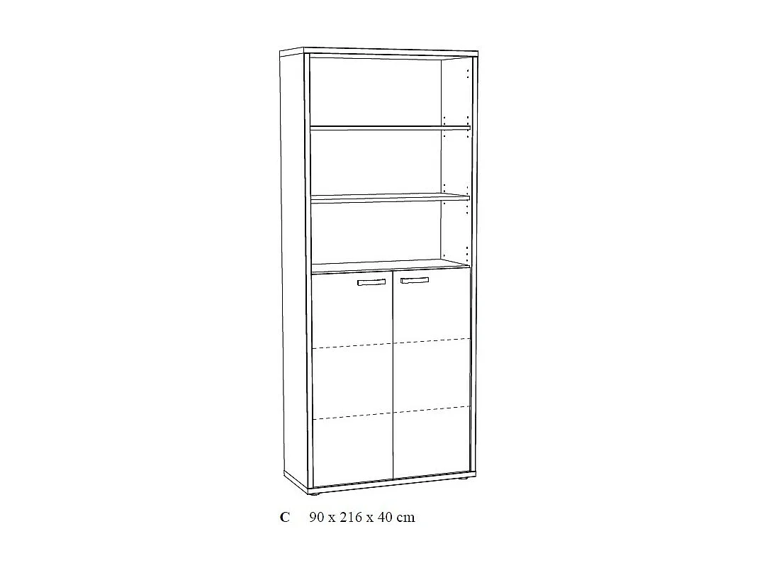 Büro-Bibliothek - Möbel mit 2 Türen und Regalen in gealterter Eiche und Schwarz | Kollektion SOON | Meublorama
