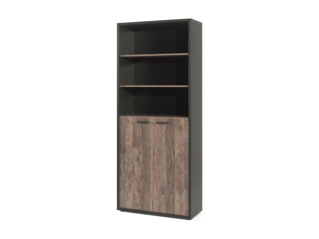 vente unique Bibliothèque de Bureau - Meuble 2 Portes et étagères Chêne vieilli et Noir