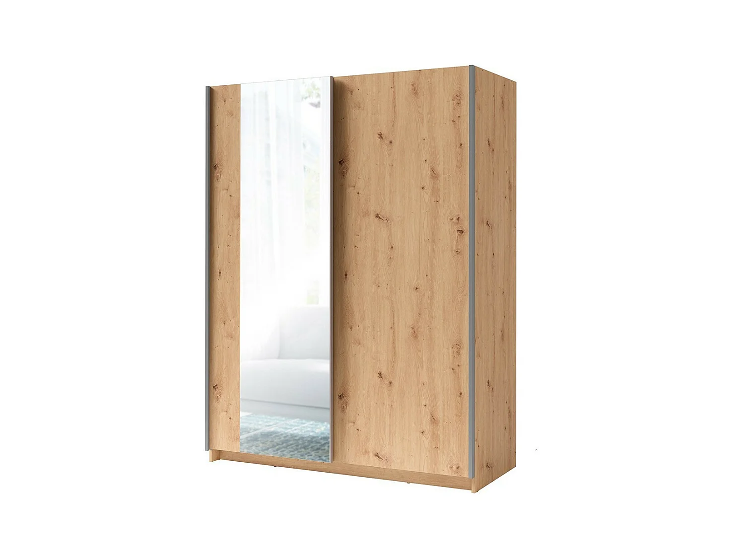 Kledingkast GOZU met 2 schuifdeuren en spiegel - Artisan Eiken kleur - 180 x 198 x 62 cm