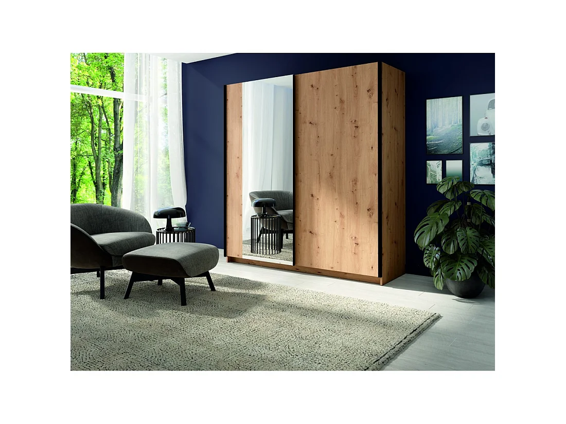 Armadio GOZU 2 porte scorrevoli con specchio - Colori Quercia Artigiana - 180 x 198 x 62 cm