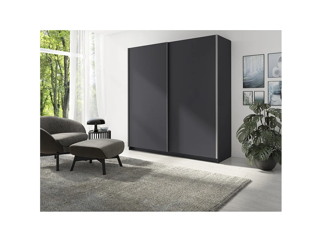 Kast met 2 schuifdeuren - Collectie GOZU - Kleur grafietgrijs - 180 x 198 x 62 cm