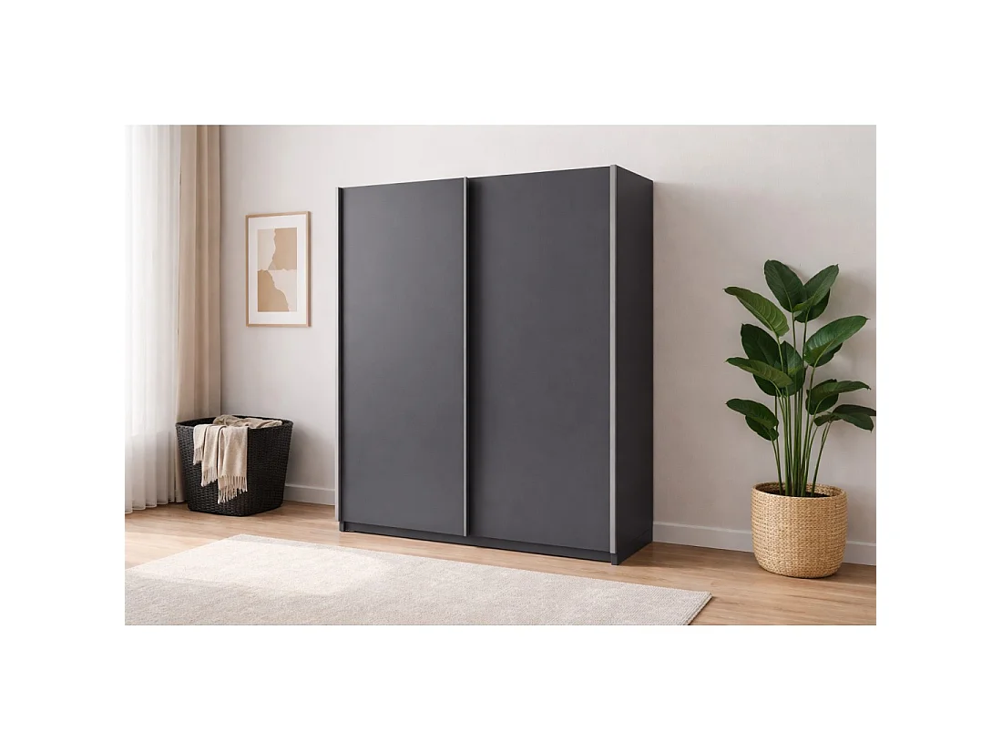 Kast met 2 schuifdeuren - Collectie GOZU - Kleur grafietgrijs - 180 x 198 x 62 cm