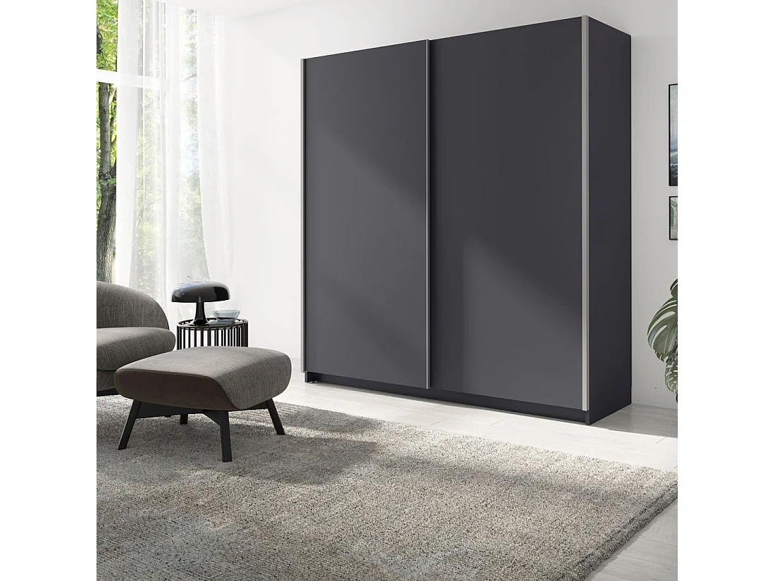 Schwebetürenschrank 2 Türen - Kollektion GOZU - Farbe Graphitgrau - 150 x 198 x 62 cm