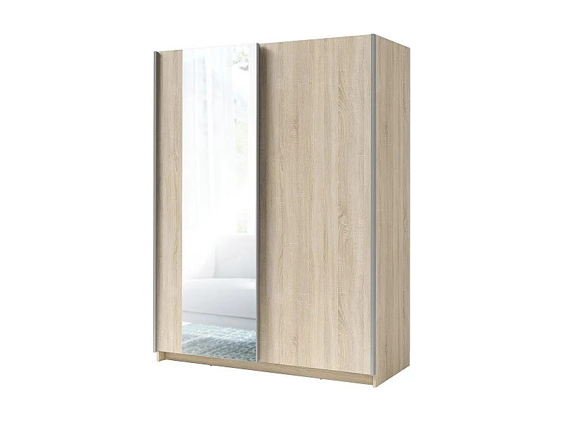 Armoire 2 portes coulissantes avec miroir - Collection GOZU - Coloris chêne sonoma - 150 x 198 x 62 cm