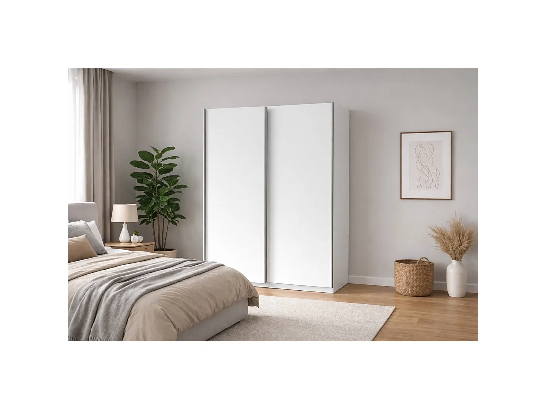 Armadio 2 porte scorrevoli - Collezione GOZU - Colore bianco - 150 x 198 x 62 cm