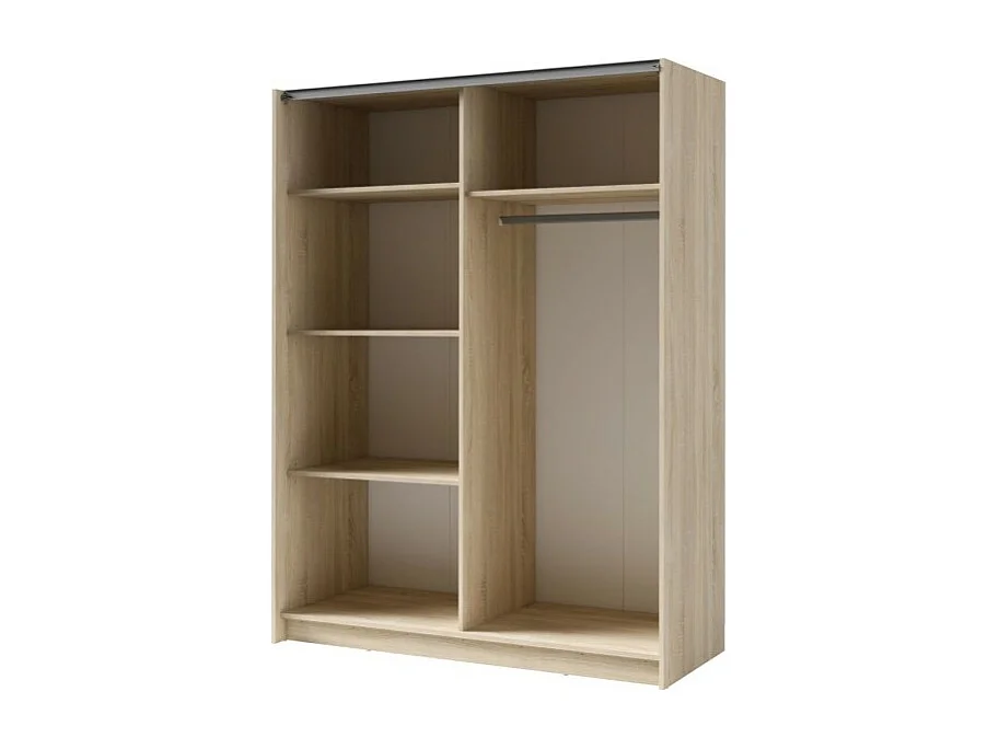 Armadio con 2 porte scorrevoli con specchio - Collezione GOZU - Colore quercia artigiana - 150 x 198 x 62 cm