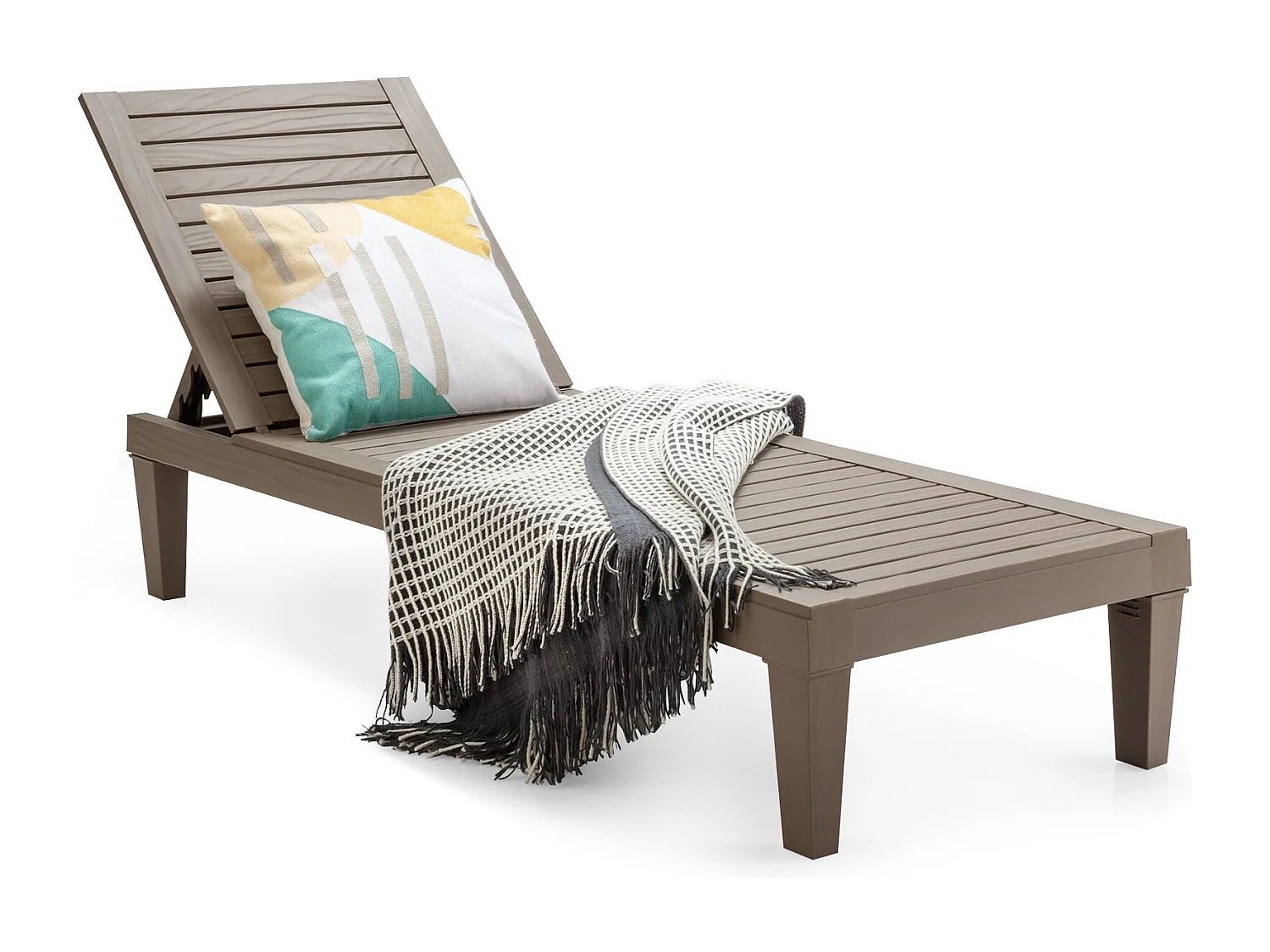 Bain de Soleil Réglable Chaise Longue Résistante aux Intempéries et à la Rouille pour Terrasse Plage Balcon Charge 180KG Café