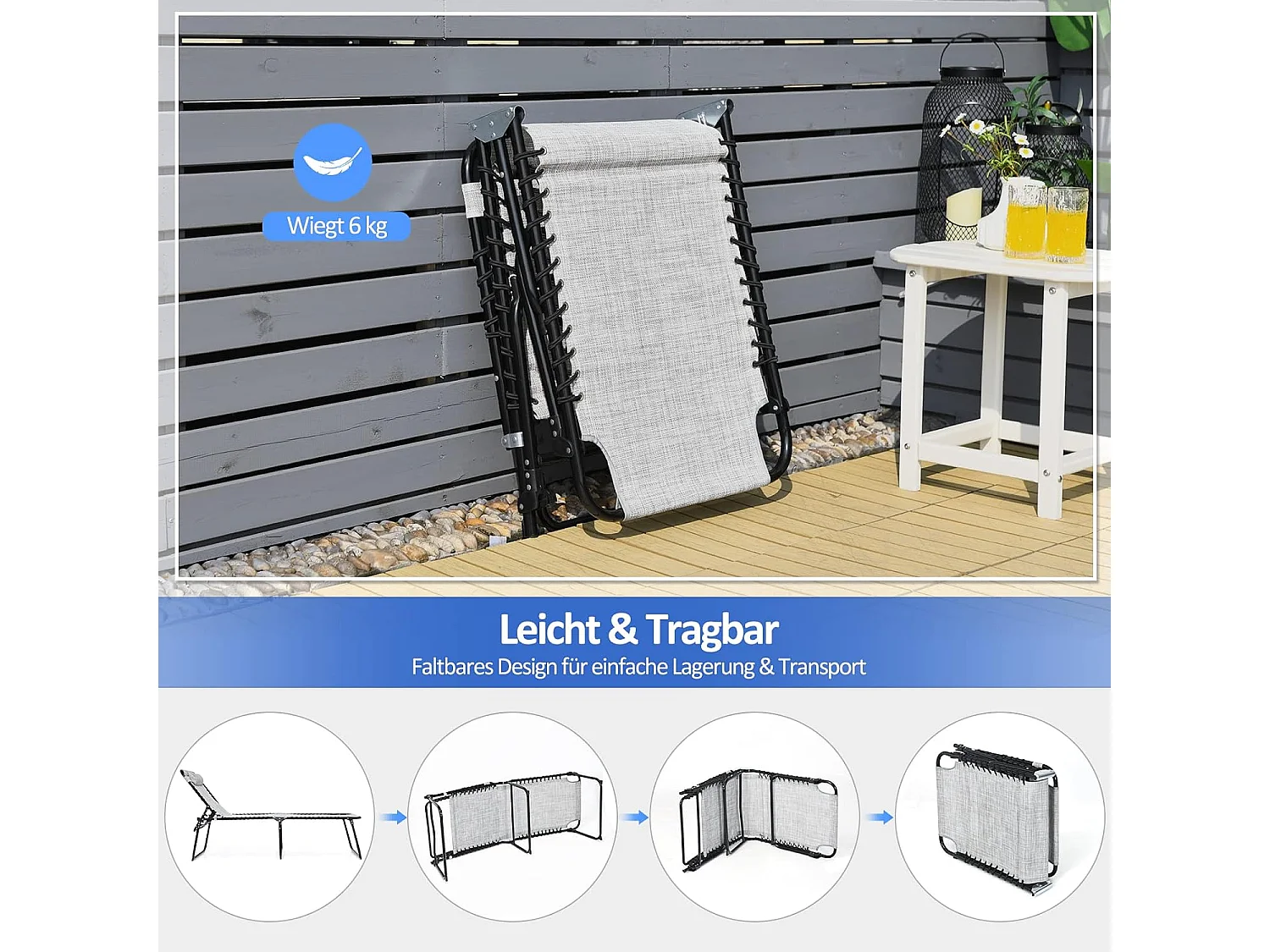 Klappbar Gartenliege verstellbar