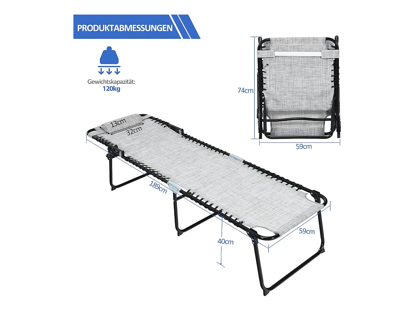 Klappbar Gartenliege verstellbar