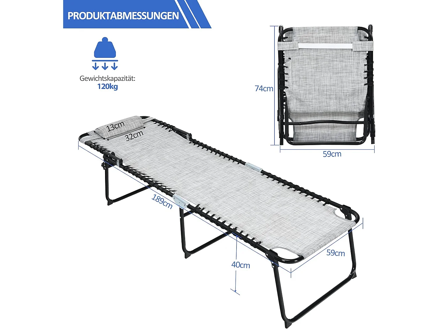 Klappbar Gartenliege verstellbar