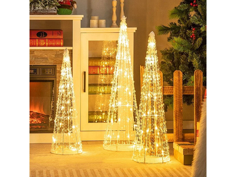 3er LED Weihnachtsbaum Kegelform mit Lichterkette & Sternschnüren Beleuchtete Weihnachtsdeko