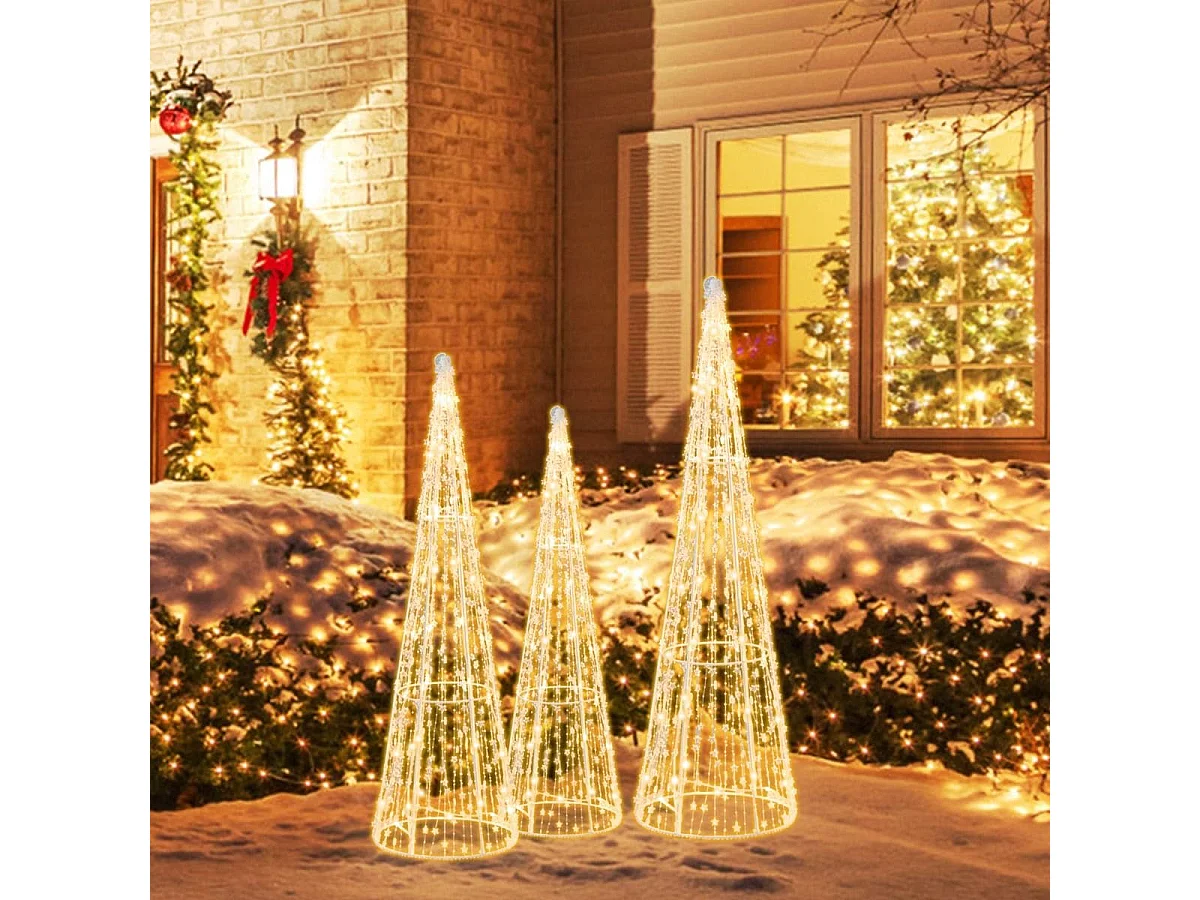 Set di 3 alberi di Natale a forma di cono con luci a LED, Set di alberi conici decorativi per Natale