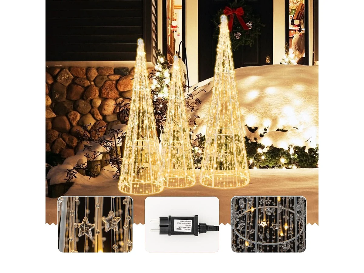 Set di 3 alberi di Natale a forma di cono con luci a LED, Set di alberi conici decorativi per Natale