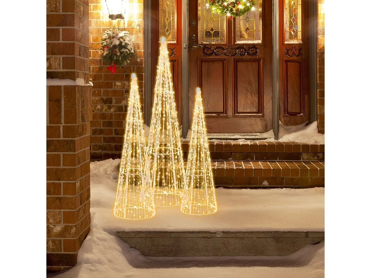 Set di 3 alberi di Natale a forma di cono con luci a LED, Set di alberi conici decorativi per Natale