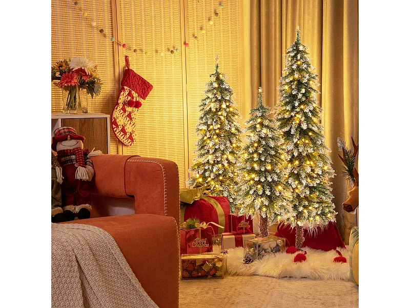 Set di 3 alberi di Natale artificiali con rametti in PVC luci a LED, Alberi di Natale innevati 90/120/150cm