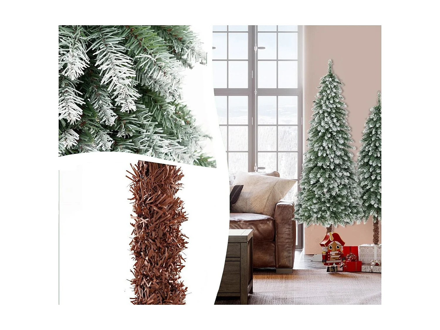 Set di 3 alberi di Natale artificiali con rametti in PVC luci a LED, Alberi di Natale innevati 90/120/150cm
