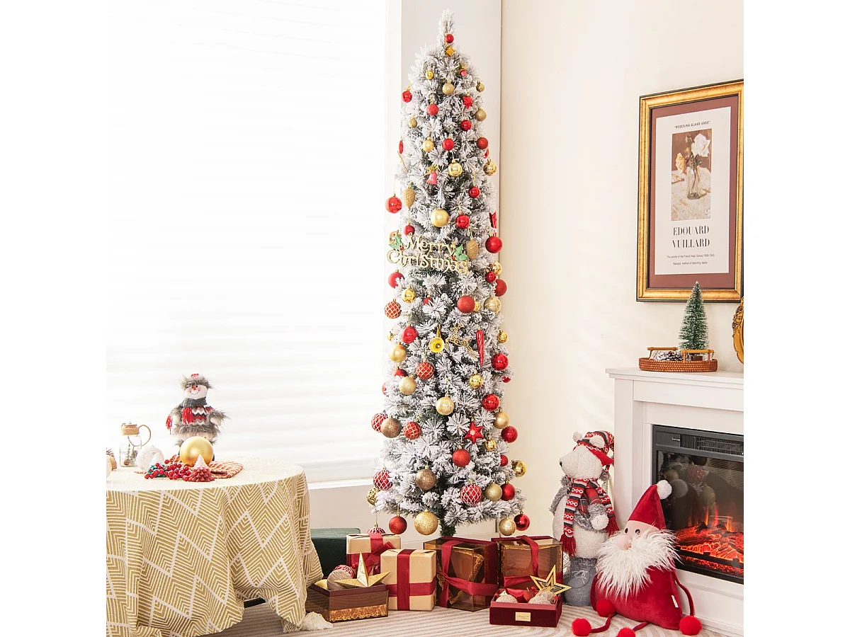 Albero di Natale artificiale slanciato con luci LED e neve artificiale, 180 cm