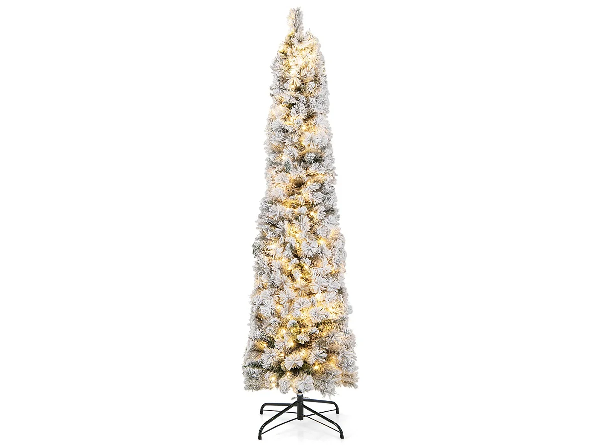 Albero di Natale artificiale slanciato con luci LED e neve artificiale, 180 cm