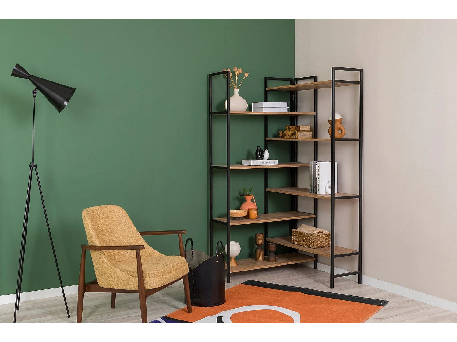 Étagère bibliothèque d'angle Vegos Bois foncé et Métal Noir