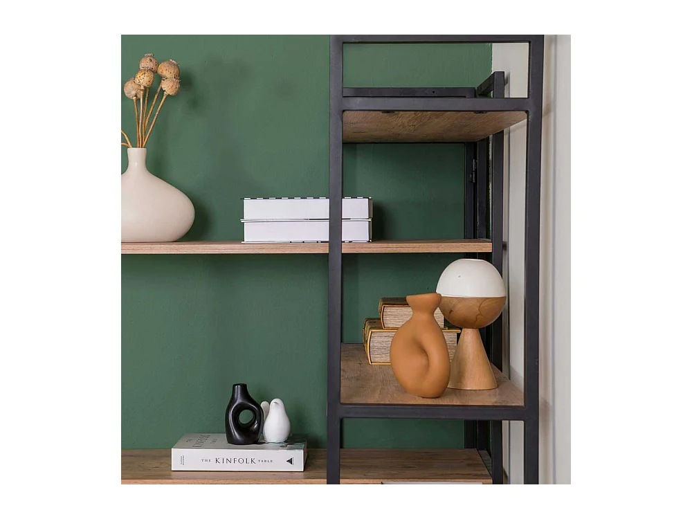 Étagère bibliothèque d'angle Vegos Bois foncé et Métal Noir