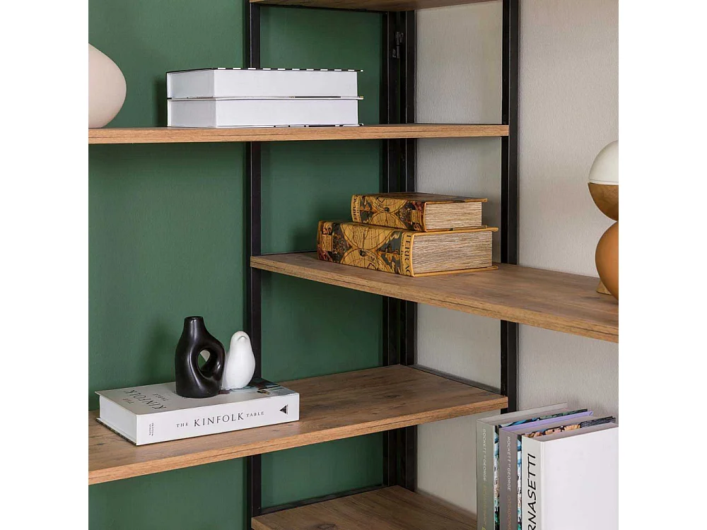 Étagère bibliothèque d'angle Vegos Bois foncé et Métal Noir