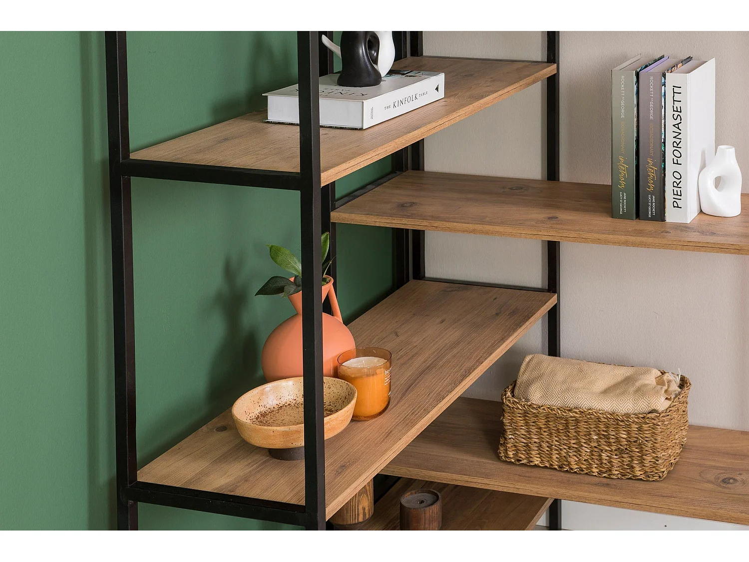 Elegantes Regal aus Metall und Spanplatte – 94 x 177 x 94 cm – Atlantische Kiefer und Schwarz