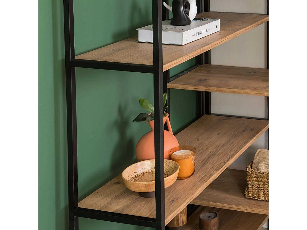 Elegantes Regal aus Metall und Spanplatte – 94 x 177 x 94 cm – Atlantische Kiefer und Schwarz