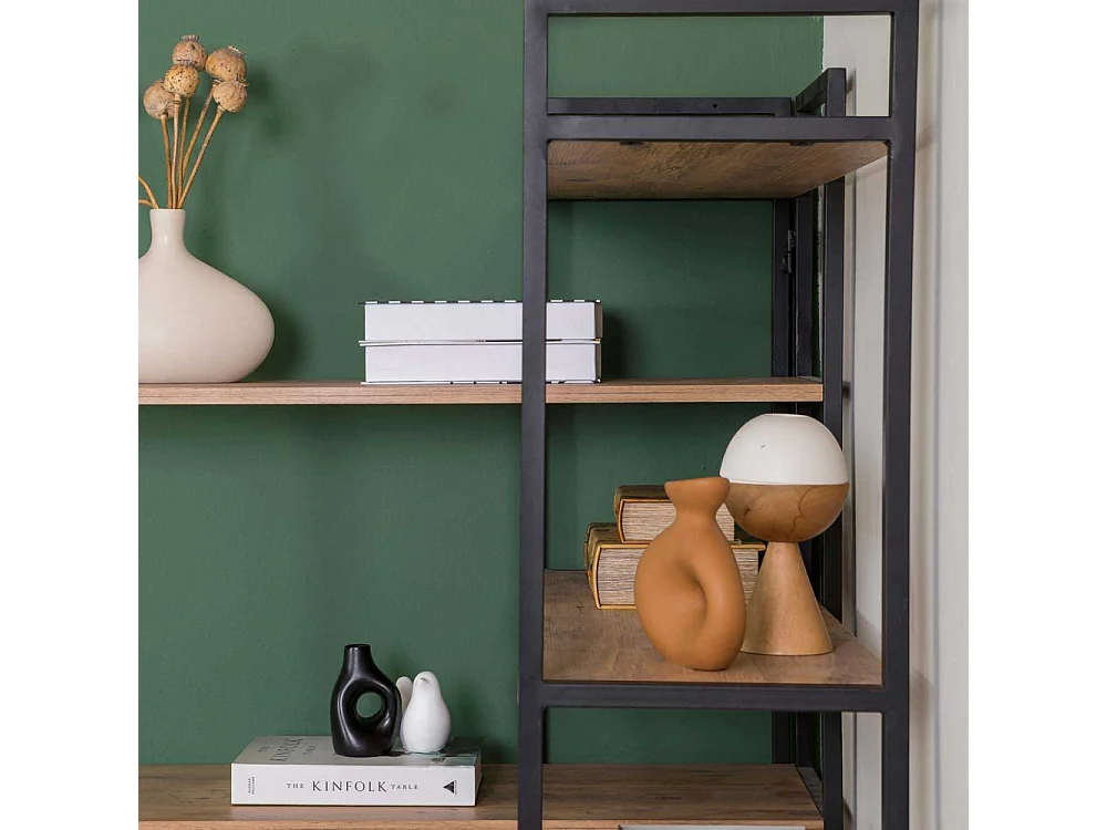 Elegantes Regal aus Metall und Spanplatte – 94 x 177 x 94 cm – Atlantische Kiefer und Schwarz