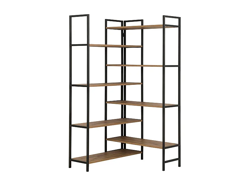 Étagère bibliothèque d'angle Vegos Bois foncé et Métal Noir