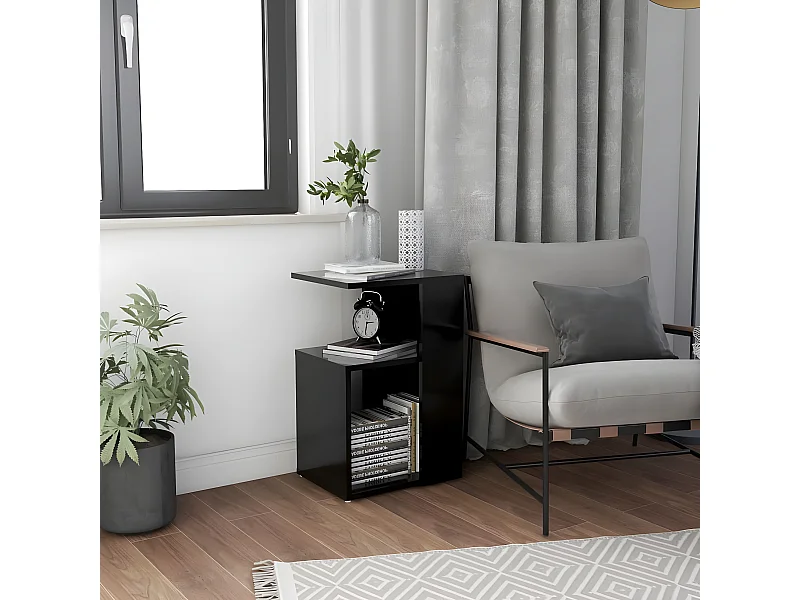 Mesa auxiliar de madera contrachapada negro 36x30x56 cm