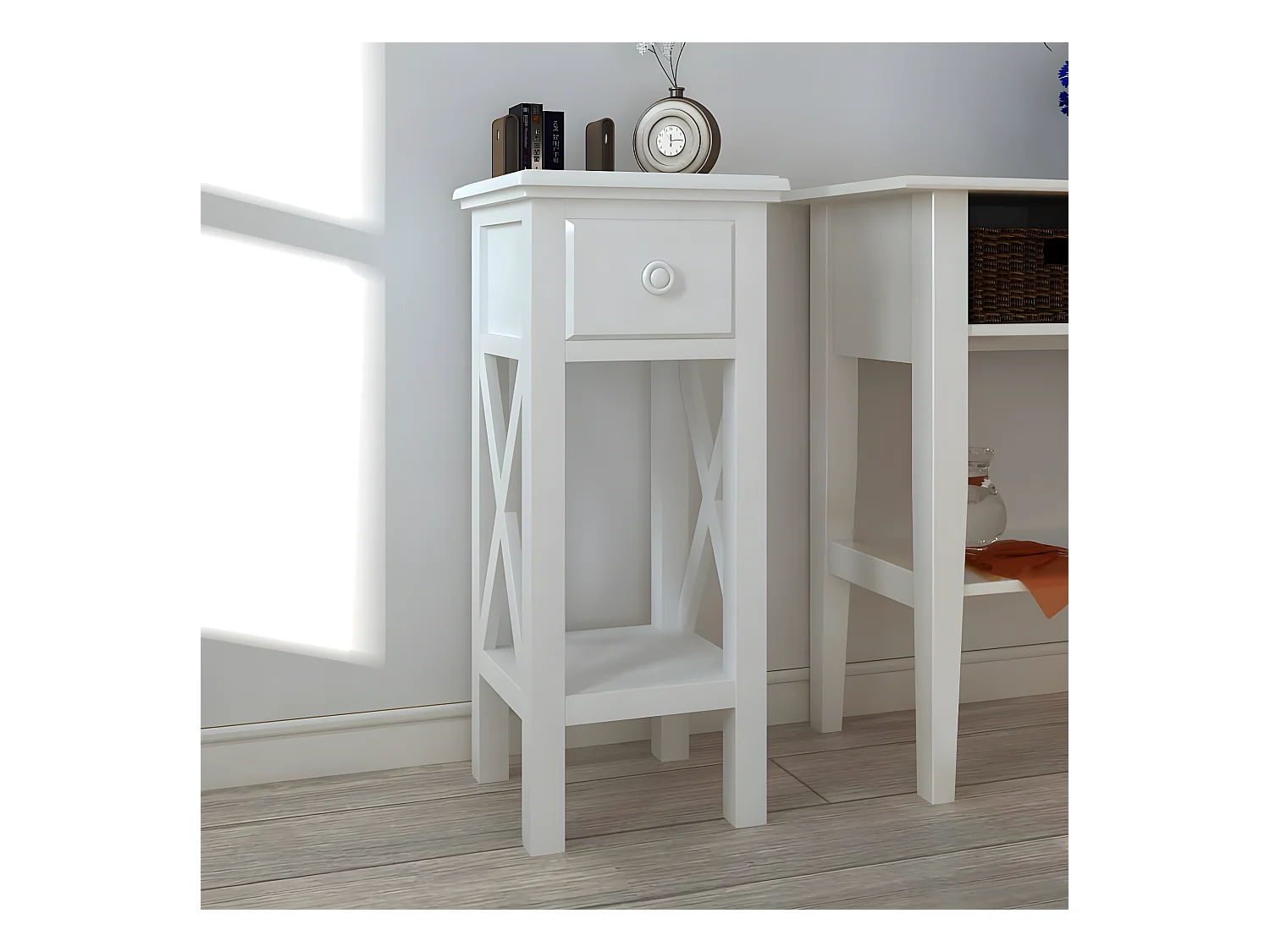 Table d'appoint avec tiroir Blanc