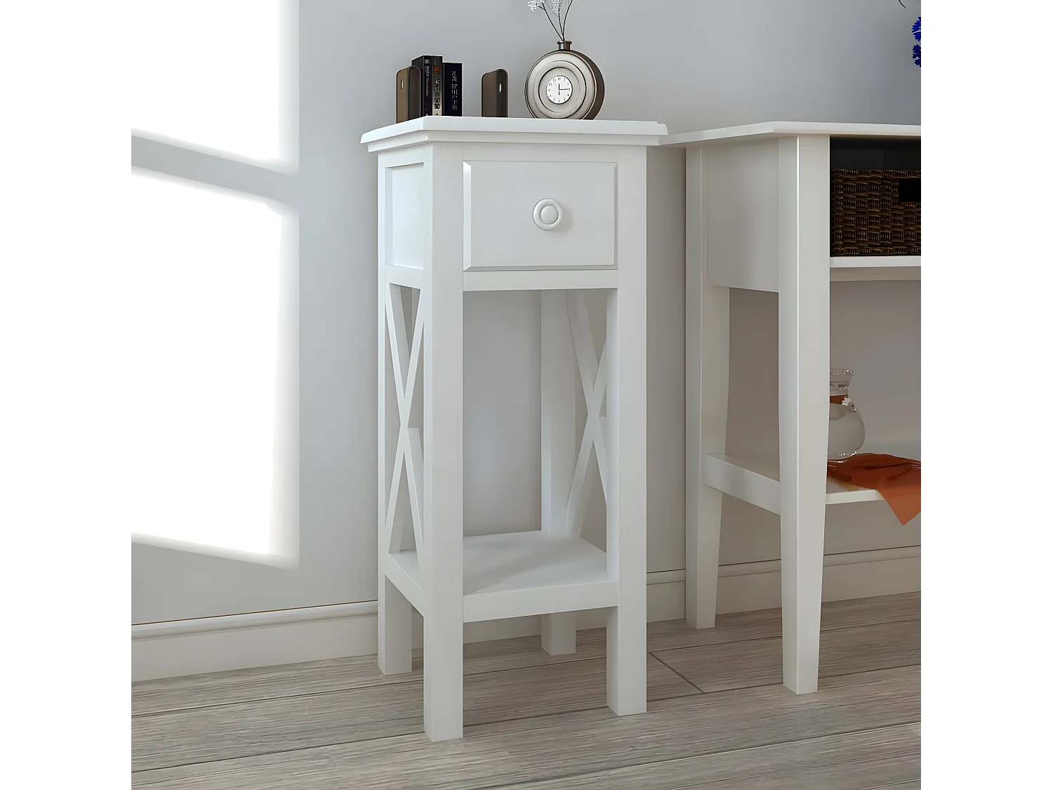 Table d'appoint avec tiroir Blanc