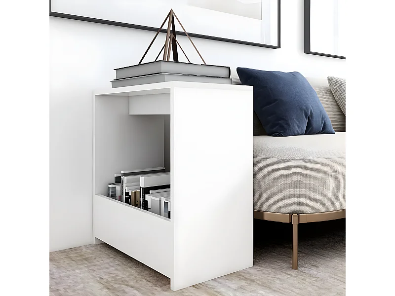 Mesa auxiliar de madera contrachapada blanco 50x26x50 cm