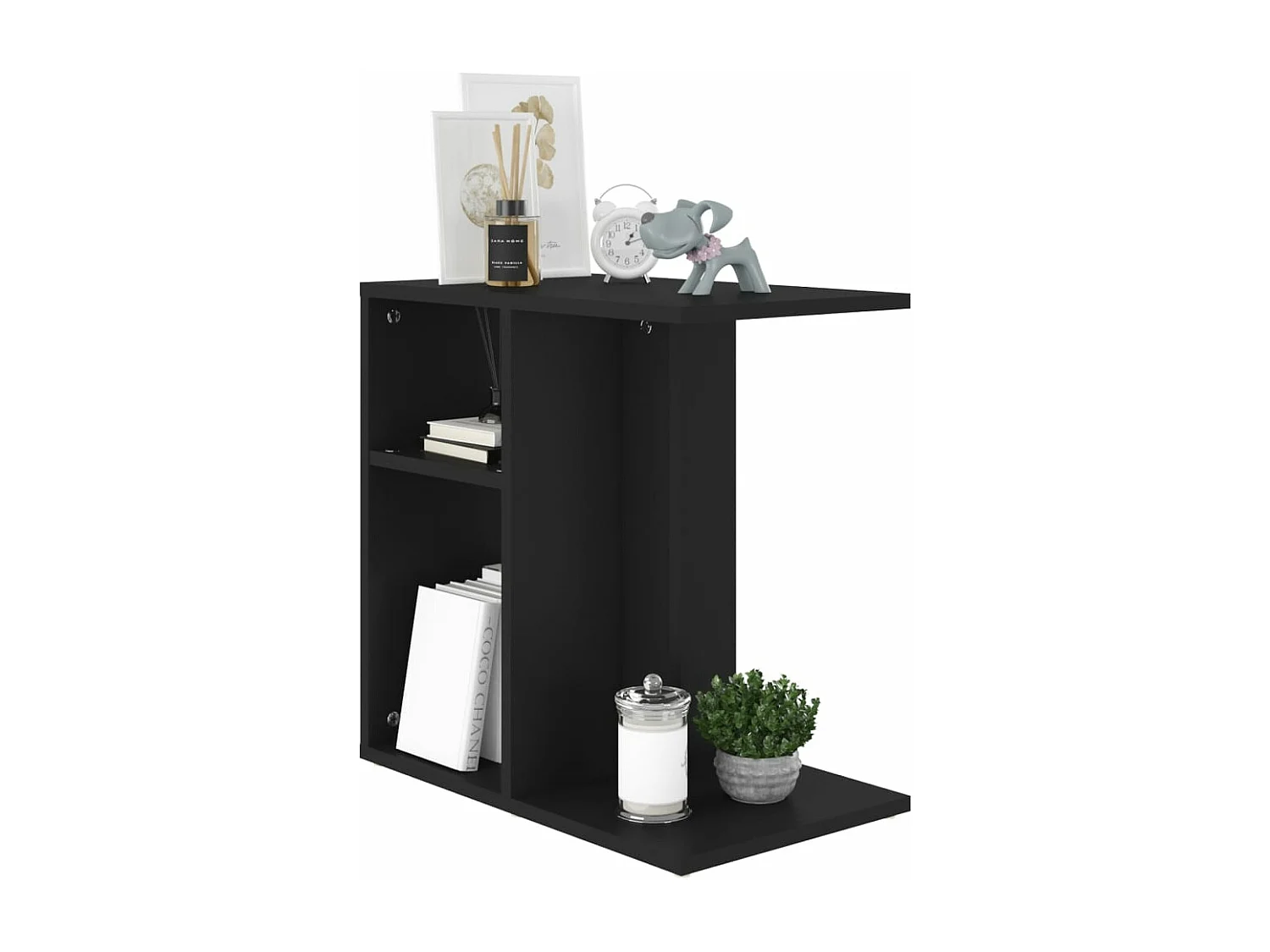 Mesa auxiliar de madera contrachapada negro 50x30x50 cm