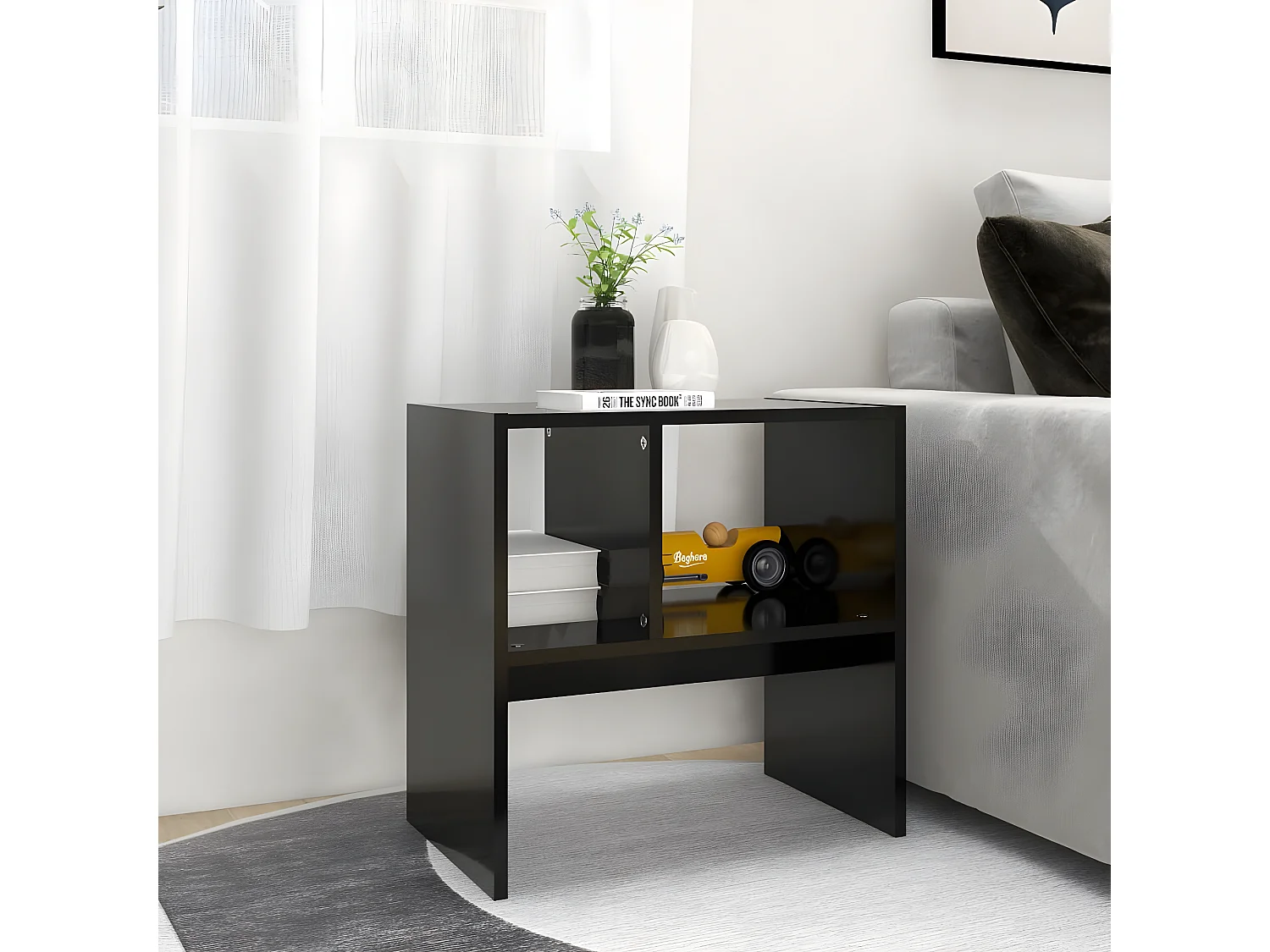 Mesa auxiliar de madera contrachapada negro 50x30x50 cm